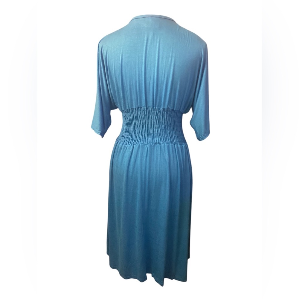Esteven Wear Blue Dress with White Floral Design NWY L - Picture 2 of 6